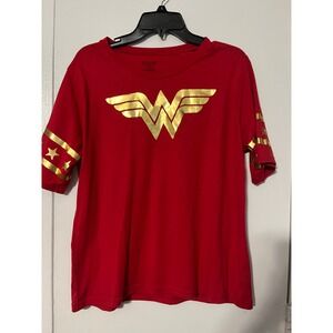 Wonder Woman Red Graphic T-Shirt Metallic Gold Logo Stars Sleeve 2XL DC Comics